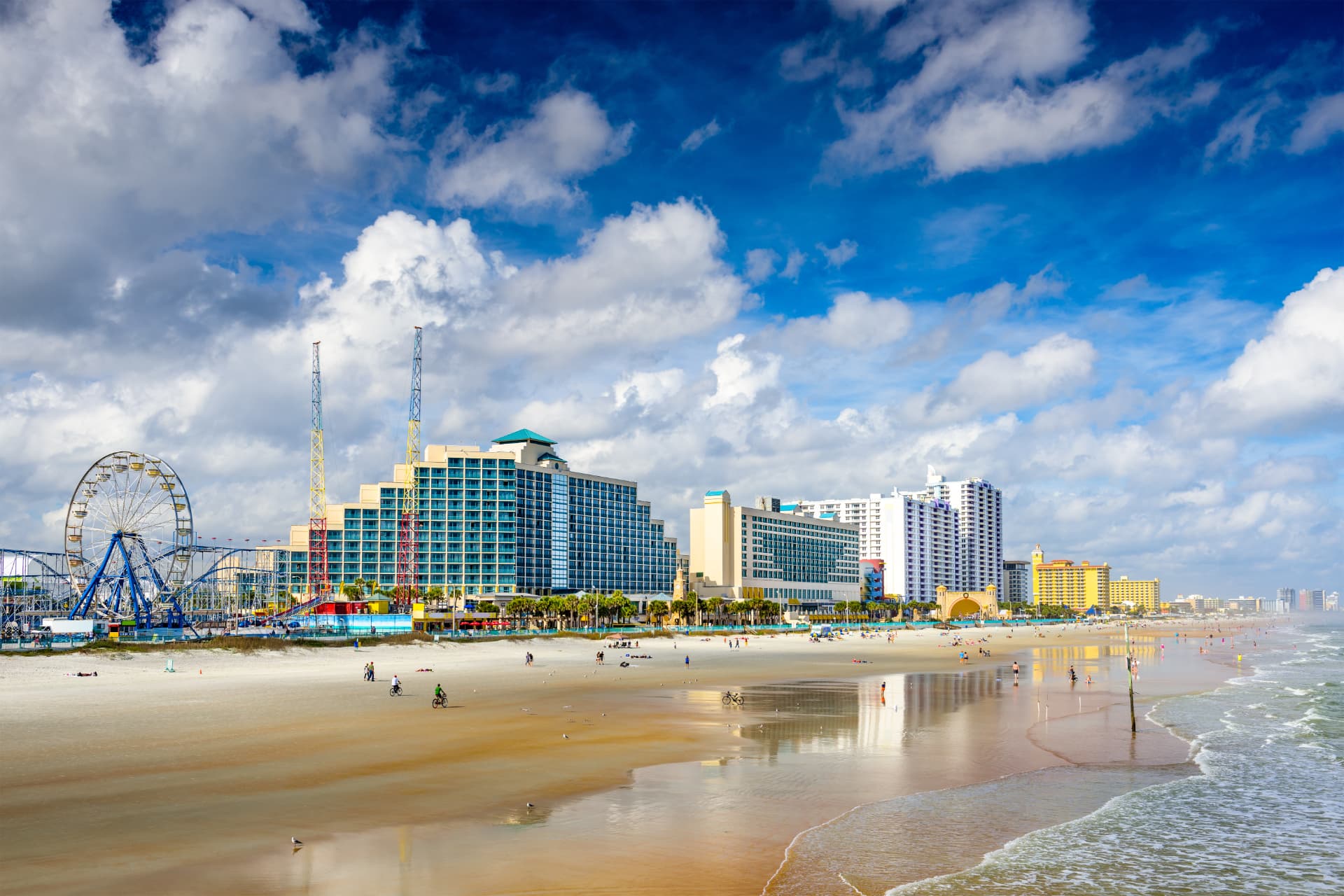 Daytona Beach oceanfront, Boardwalk and beachfront skyline along the Atlantic Ocean