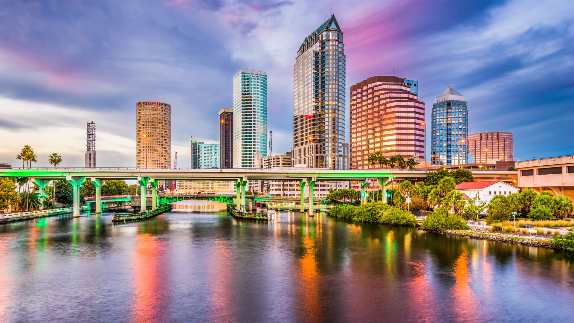 Downtown Tampa skyline overlooking the Hillsborough River in Tampa, Florida