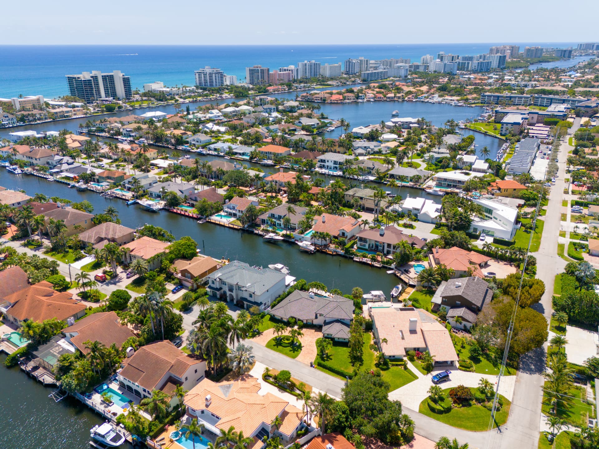 Aerial view of Delray Beach waterfront homes and coastline