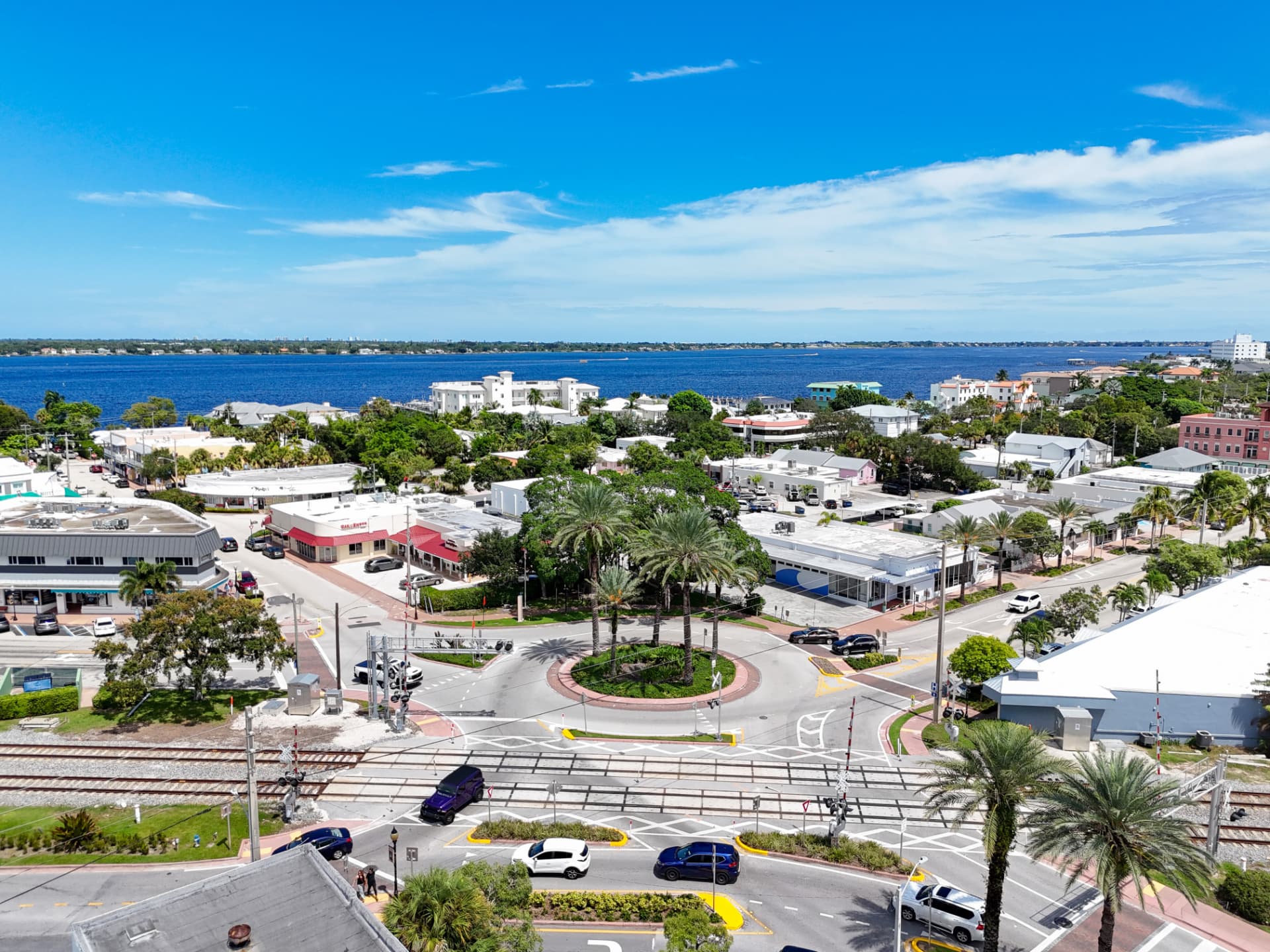 Aerial view of historic Downtown Stuart and the St. Lucie River in Martin County, Florida