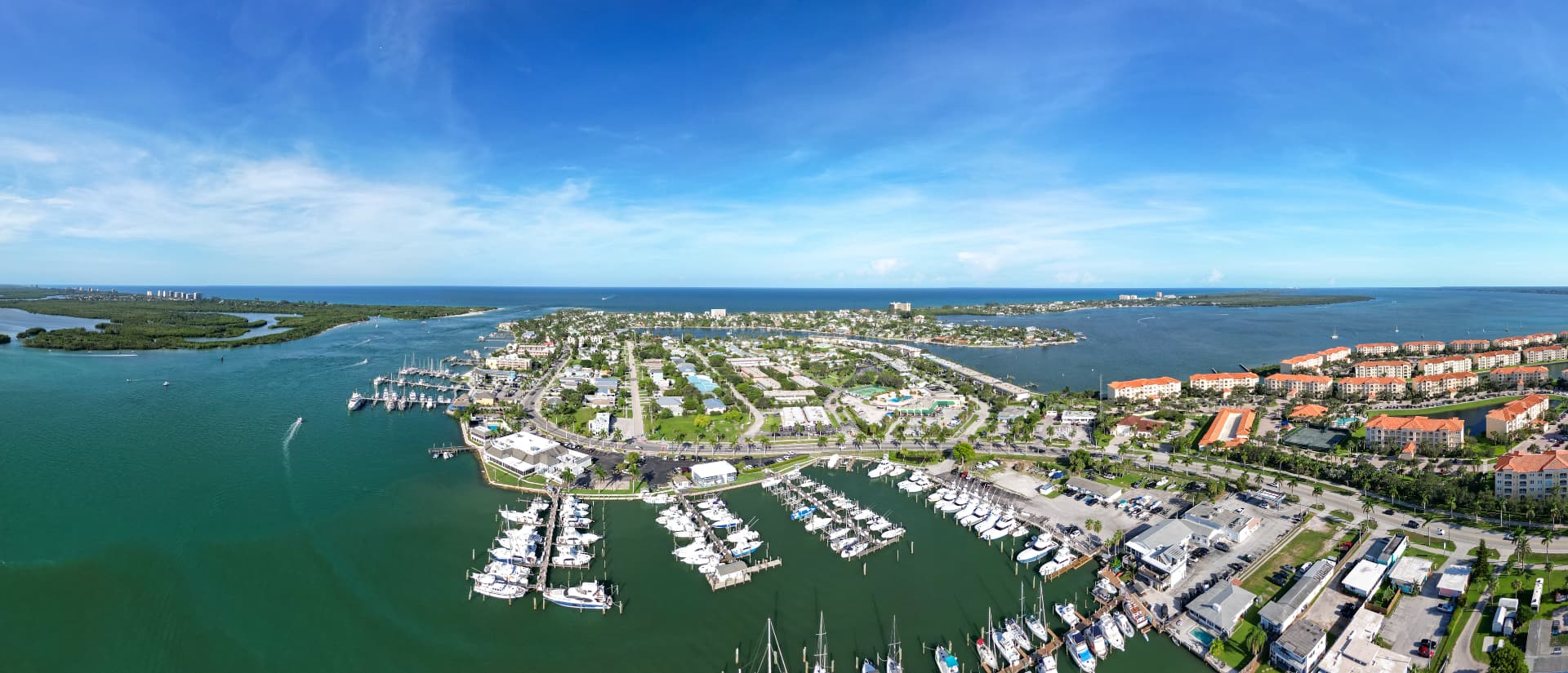 Aerial view of waterfront homes and marina in Fort Pierce on Florida's Treasure Coast