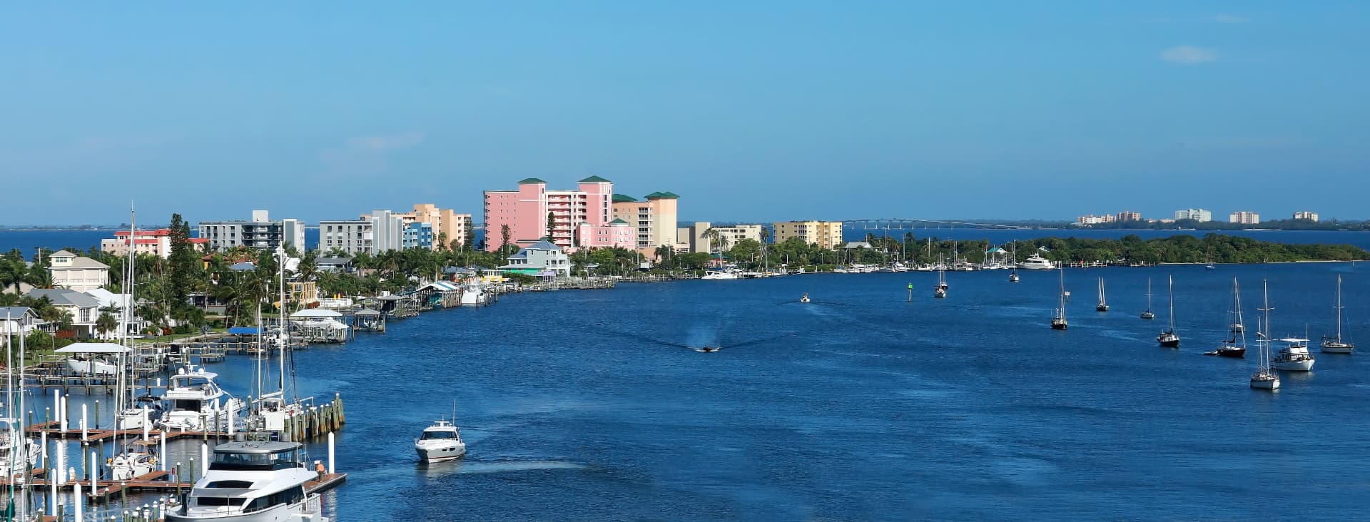 Fort Myers Beach waterfront and Matanzas Pass in Southwest Florida
